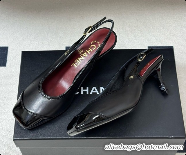 Luxurious Chanel Lambskin & Patent Calfskin Slingbacks 6.5cm Heel CH081716 Black 2026
