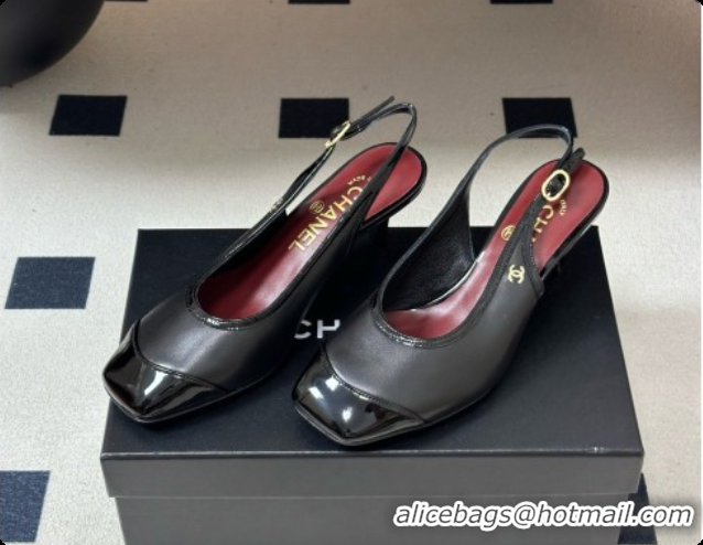 Luxurious Chanel Lambskin & Patent Calfskin Slingbacks 6.5cm Heel CH081716 Black 2026