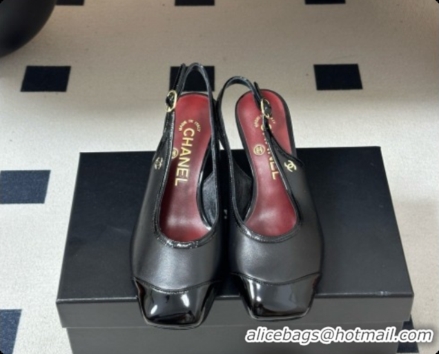 Luxurious Chanel Lambskin & Patent Calfskin Slingbacks 6.5cm Heel CH081716 Black 2026