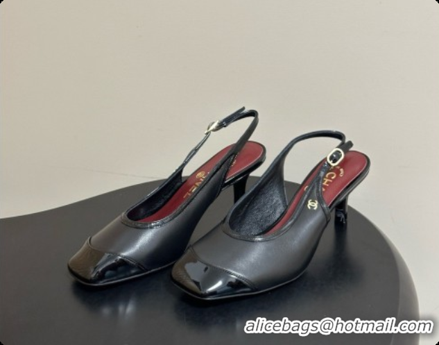 Luxurious Chanel Lambskin & Patent Calfskin Slingbacks 6.5cm Heel CH081716 Black 2026
