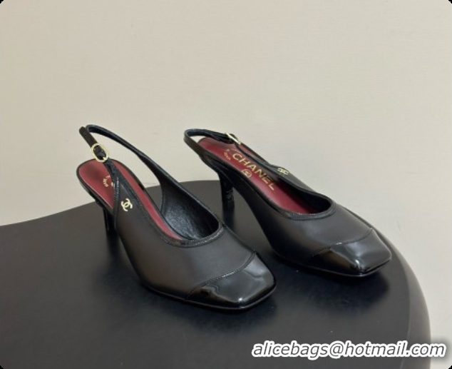 Luxurious Chanel Lambskin & Patent Calfskin Slingbacks 6.5cm Heel CH081716 Black 2026