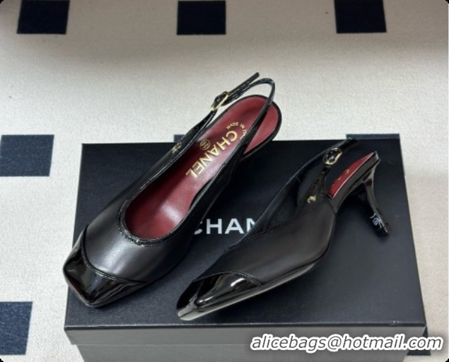 Luxurious Chanel Lambskin & Patent Calfskin Slingbacks 6.5cm Heel CH081716 Black 2026