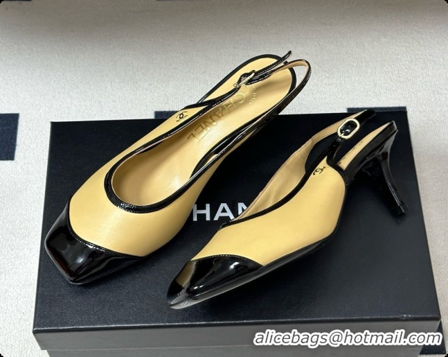 Low Cost Chanel Lambskin & Patent Calfskin Slingbacks 6.5cm Heel CH081717 Beige 2026