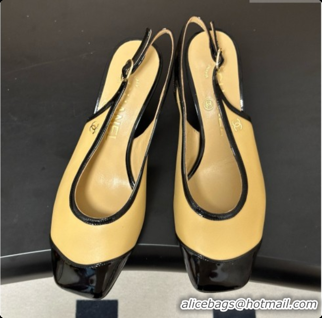 Low Cost Chanel Lambskin & Patent Calfskin Slingbacks 6.5cm Heel CH081717 Beige 2026