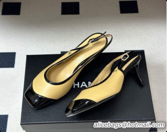 Low Cost Chanel Lambskin & Patent Calfskin Slingbacks 6.5cm Heel CH081717 Beige 2026