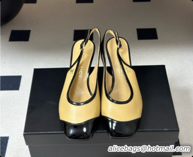 Low Cost Chanel Lambskin & Patent Calfskin Slingbacks 6.5cm Heel CH081717 Beige 2026