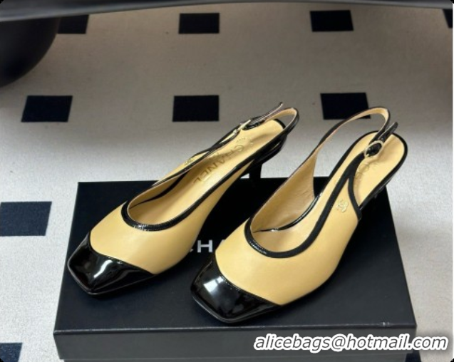 Low Cost Chanel Lambskin & Patent Calfskin Slingbacks 6.5cm Heel CH081717 Beige 2026