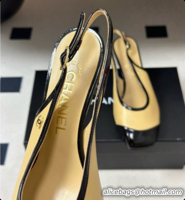 Low Cost Chanel Lambskin & Patent Calfskin Slingbacks 6.5cm Heel CH081717 Beige 2026