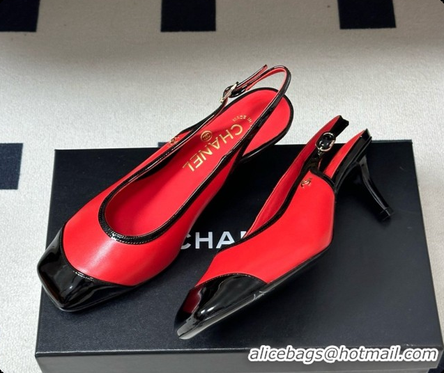 Stylish Chanel Lambskin & Patent Calfskin Slingbacks 6.5cm Heel CH081718 Red 2026