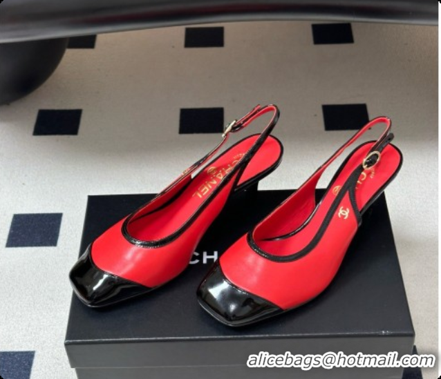 Stylish Chanel Lambskin & Patent Calfskin Slingbacks 6.5cm Heel CH081718 Red 2026