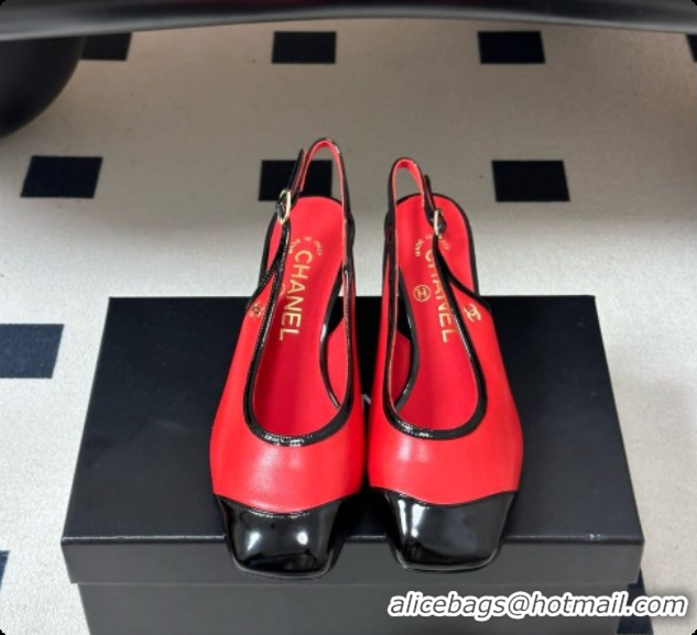Stylish Chanel Lambskin & Patent Calfskin Slingbacks 6.5cm Heel CH081718 Red 2026