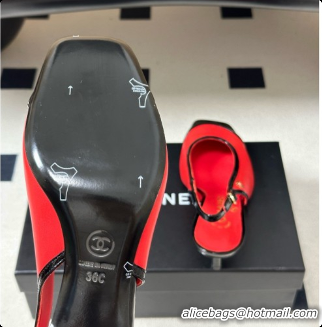 Stylish Chanel Lambskin & Patent Calfskin Slingbacks 6.5cm Heel CH081718 Red 2026