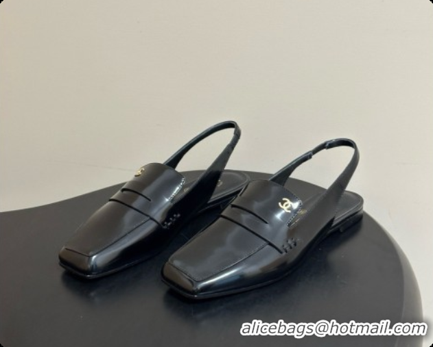Stylish Chanel Shiny Calfskin Slingbacks G47491 Black 2026