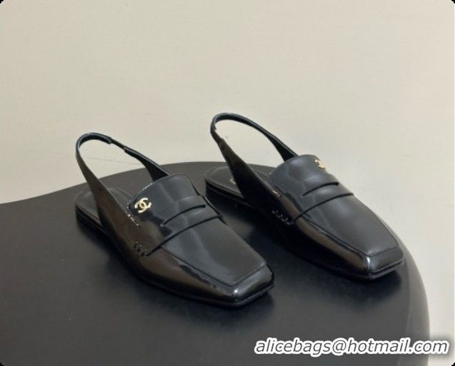 Stylish Chanel Shiny Calfskin Slingbacks G47491 Black 2026