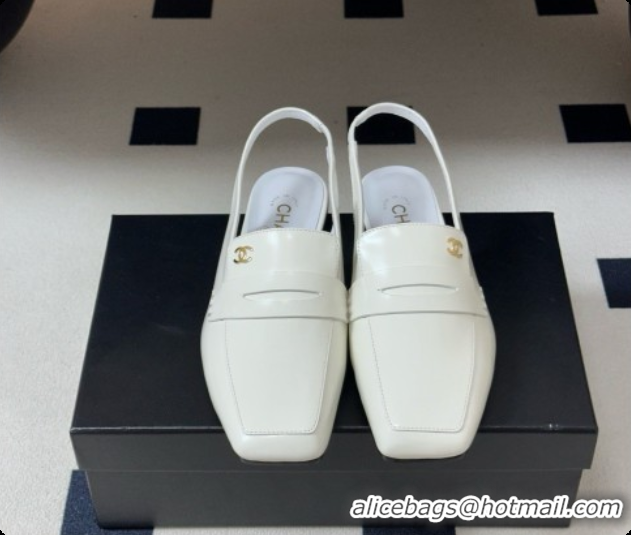 Sumptuous Chanel Shiny Calfskin Slingbacks G47491 White 2026