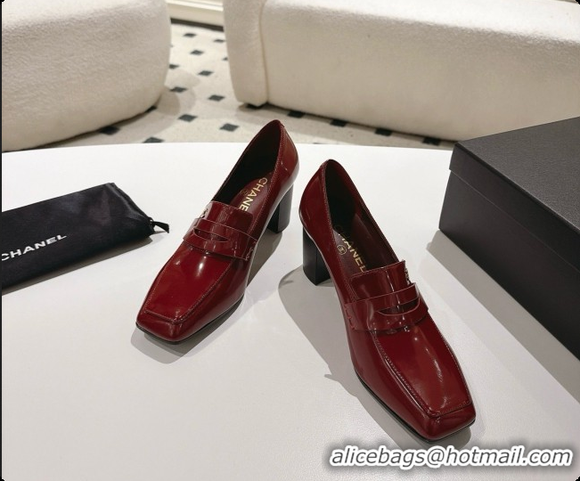 Big Discount Chanel Shiny Calfskin Pumps 8cm Heel CH081723 Burgundy 2026