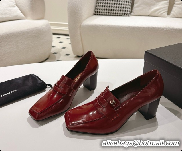 Big Discount Chanel Shiny Calfskin Pumps 8cm Heel CH081723 Burgundy 2026