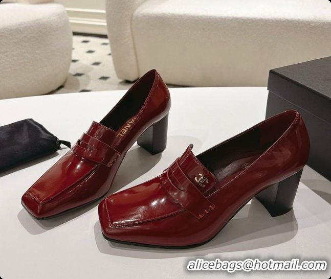 Big Discount Chanel Shiny Calfskin Pumps 8cm Heel CH081723 Burgundy 2026