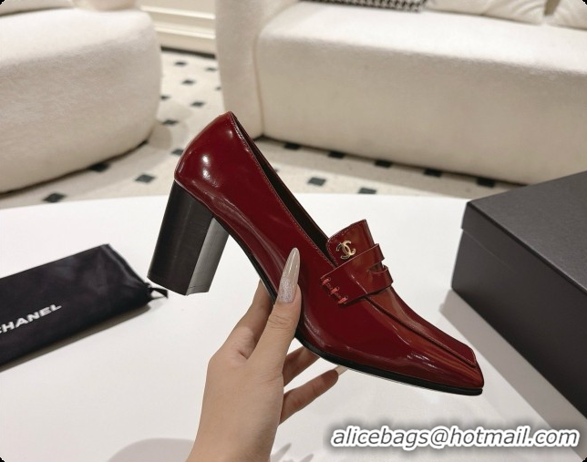 Big Discount Chanel Shiny Calfskin Pumps 8cm Heel CH081723 Burgundy 2026