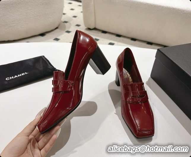 Big Discount Chanel Shiny Calfskin Pumps 8cm Heel CH081723 Burgundy 2026