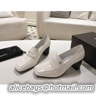 Top Grade Chanel Shiny Calfskin Pumps 8cm Heel CH081724 White 2026