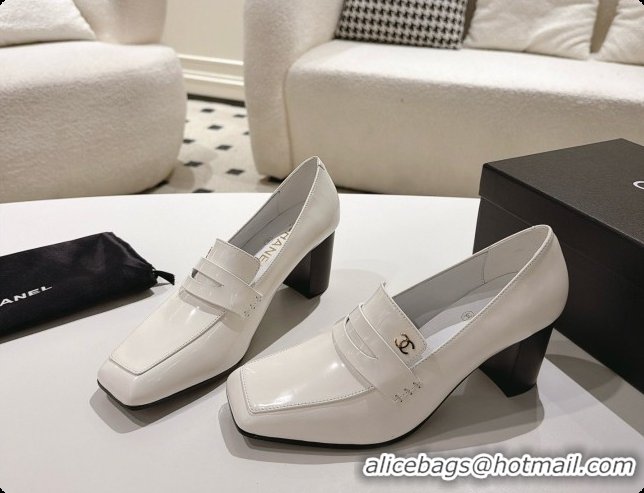 Top Grade Chanel Shiny Calfskin Pumps 8cm Heel CH081724 White 2026
