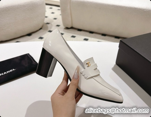 Top Grade Chanel Shiny Calfskin Pumps 8cm Heel CH081724 White 2026