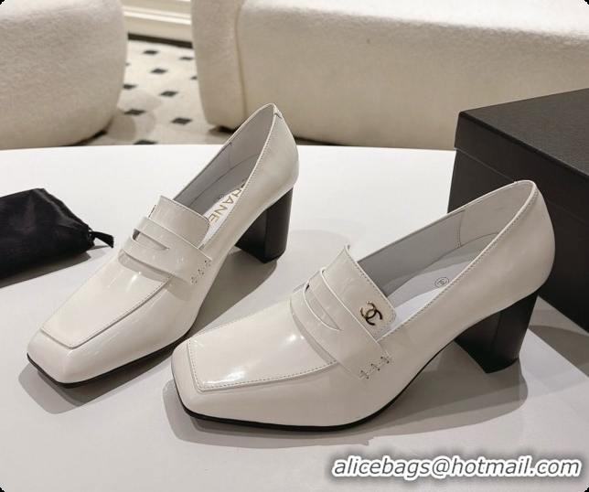 Top Grade Chanel Shiny Calfskin Pumps 8cm Heel CH081724 White 2026