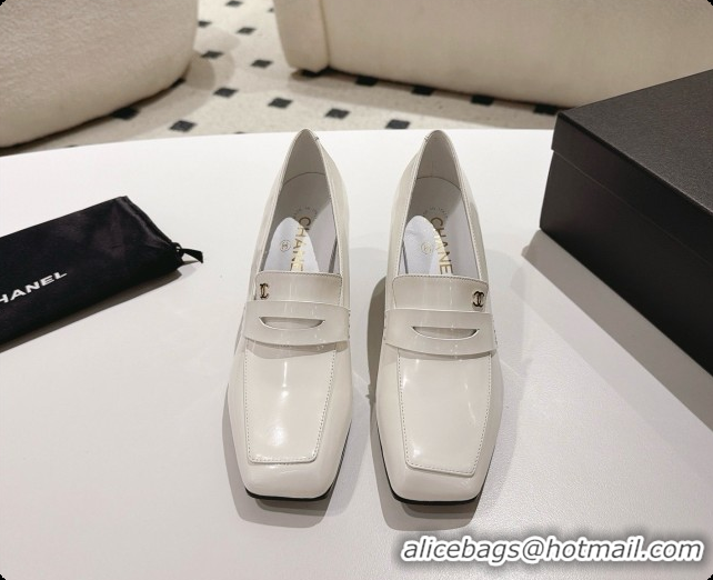 Top Grade Chanel Shiny Calfskin Pumps 8cm Heel CH081724 White 2026