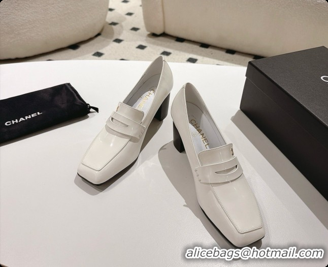 Top Grade Chanel Shiny Calfskin Pumps 8cm Heel CH081724 White 2026