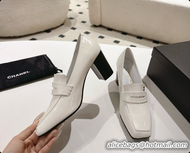 Top Grade Chanel Shiny Calfskin Pumps 8cm Heel CH081724 White 2026