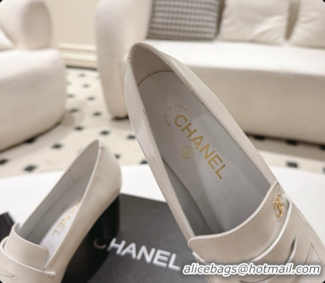 Top Grade Chanel Shiny Calfskin Pumps 8cm Heel CH081724 White 2026