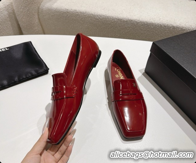 Shop Duplicate Chanel Shiny Calfskin Moccasins Loafers G47493 Burgundy 2026