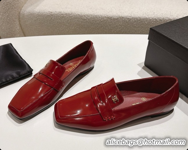Shop Duplicate Chanel Shiny Calfskin Moccasins Loafers G47493 Burgundy 2026