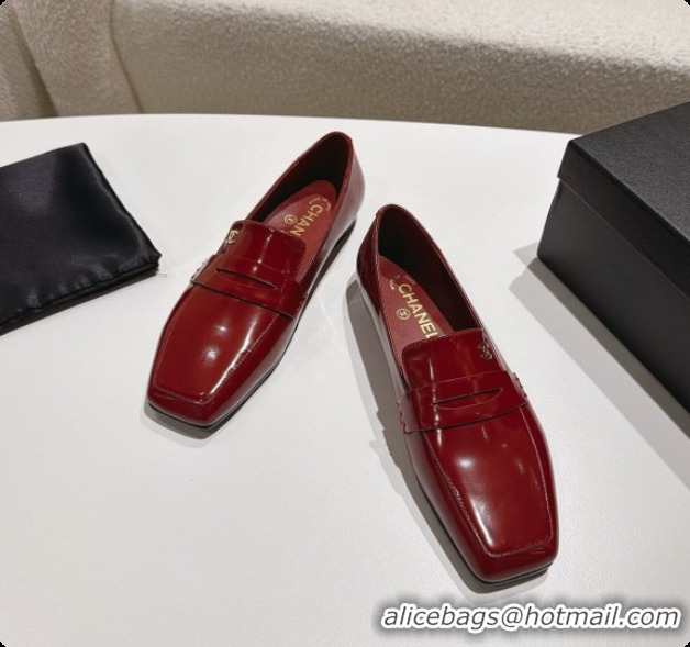 Shop Duplicate Chanel Shiny Calfskin Moccasins Loafers G47493 Burgundy 2026