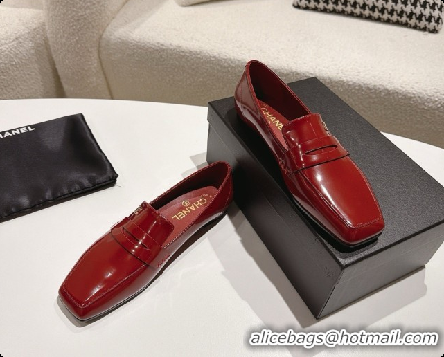 Shop Duplicate Chanel Shiny Calfskin Moccasins Loafers G47493 Burgundy 2026
