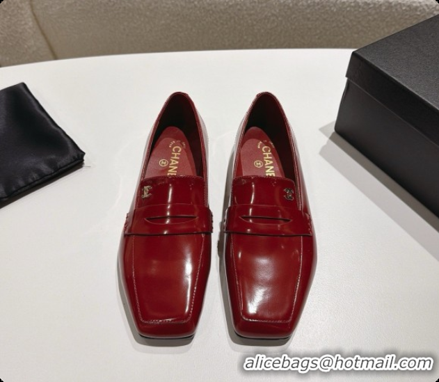Shop Duplicate Chanel Shiny Calfskin Moccasins Loafers G47493 Burgundy 2026