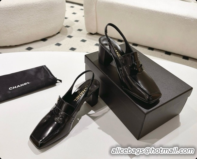Grade Quality Chanel Shiny Calfskin Slingbacks 8cm Heel G47490 Black 2026