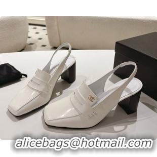 Good Quality Chanel Shiny Calfskin Slingbacks 8cm Heel G47490 White 2026
