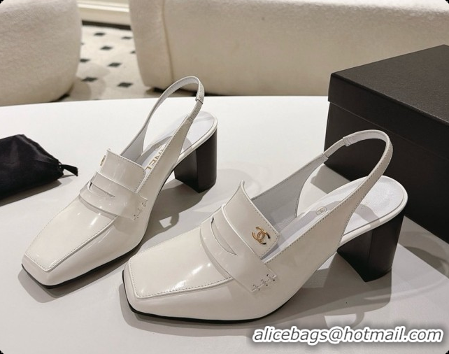 Good Quality Chanel Shiny Calfskin Slingbacks 8cm Heel G47490 White 2026