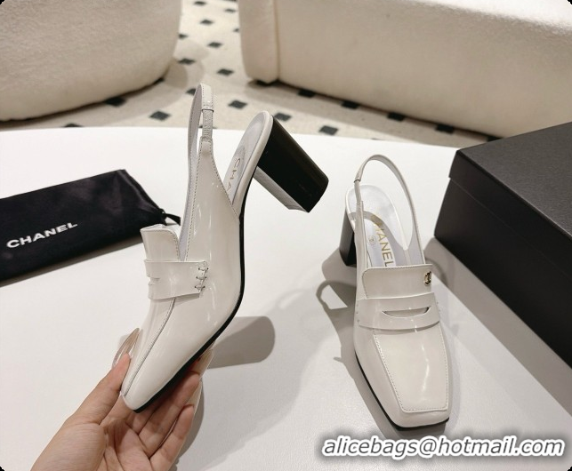 Good Quality Chanel Shiny Calfskin Slingbacks 8cm Heel G47490 White 2026