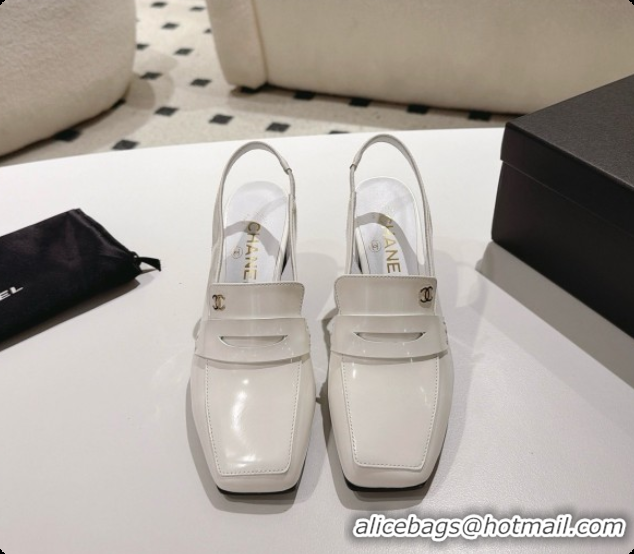 Good Quality Chanel Shiny Calfskin Slingbacks 8cm Heel G47490 White 2026