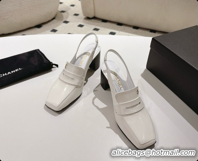 Good Quality Chanel Shiny Calfskin Slingbacks 8cm Heel G47490 White 2026