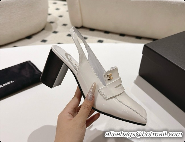 Good Quality Chanel Shiny Calfskin Slingbacks 8cm Heel G47490 White 2026
