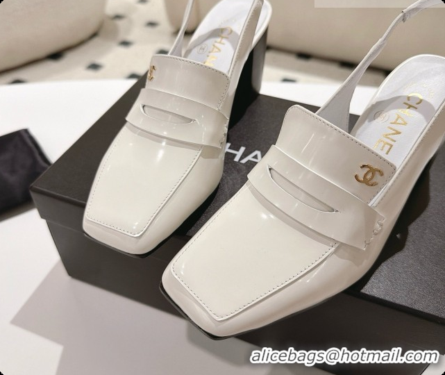 Good Quality Chanel Shiny Calfskin Slingbacks 8cm Heel G47490 White 2026