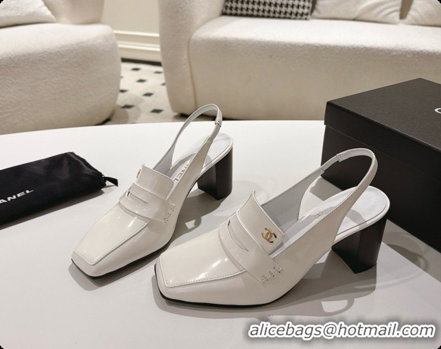 Good Quality Chanel Shiny Calfskin Slingbacks 8cm Heel G47490 White 2026