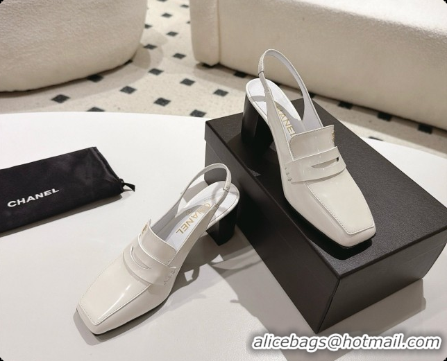 Good Quality Chanel Shiny Calfskin Slingbacks 8cm Heel G47490 White 2026