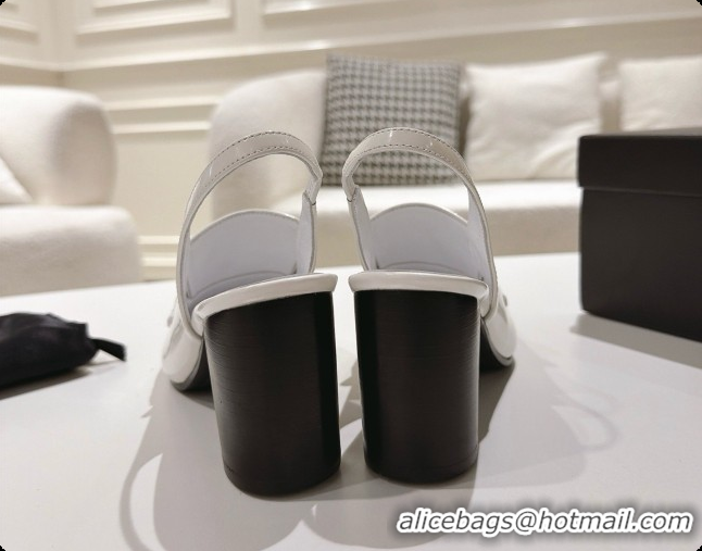 Good Quality Chanel Shiny Calfskin Slingbacks 8cm Heel G47490 White 2026