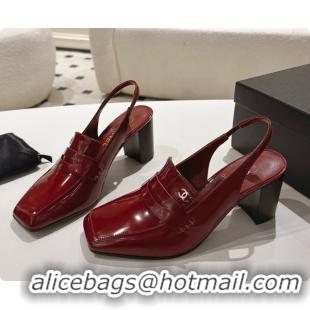 Top Design Chanel Shiny Calfskin Slingbacks 8cm Heel G47490 Burgundy 2026