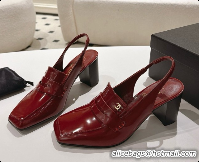 Top Design Chanel Shiny Calfskin Slingbacks 8cm Heel G47490 Burgundy 2026